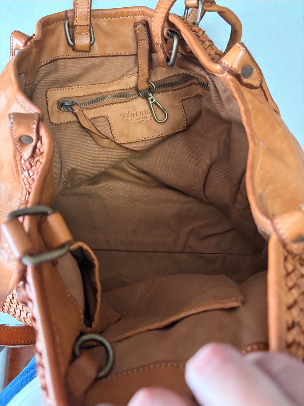 Platania Woven Leather Tote Bag in Cognac made in Italy - Picture 12 of 12